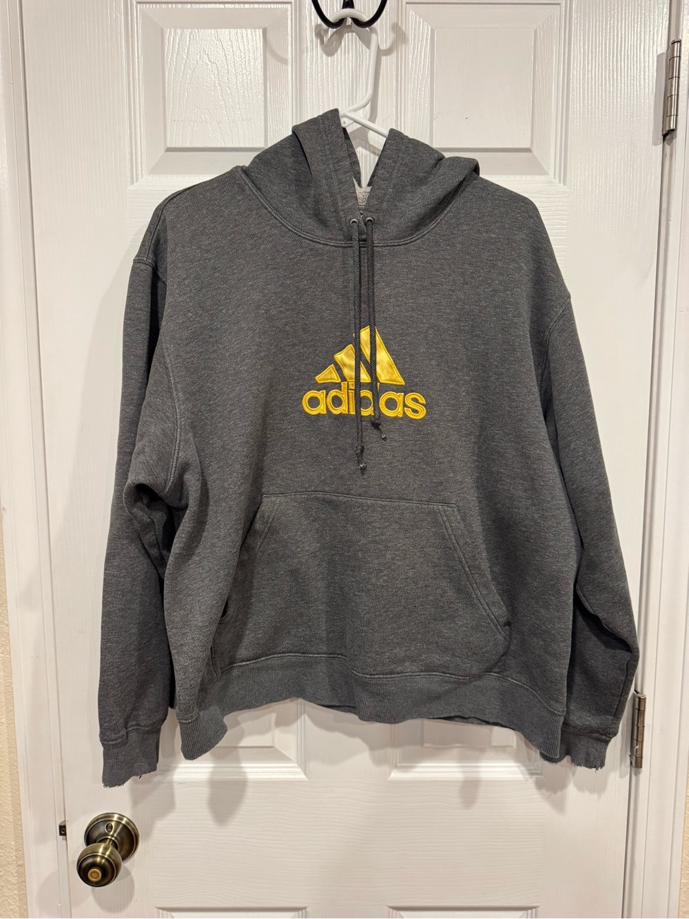 adidas Charcoal Gray Hoodie with Yellow Logo